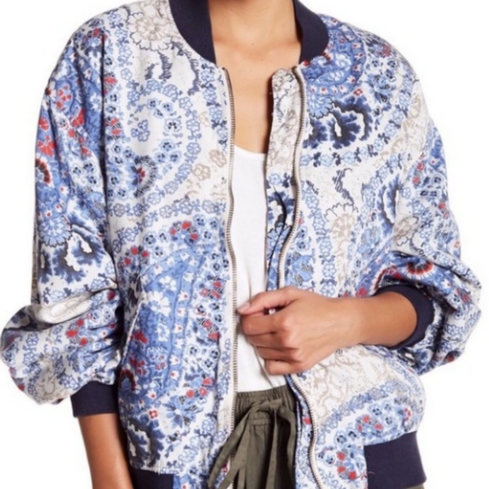 Free People Paisley Bomber Jacket; size S